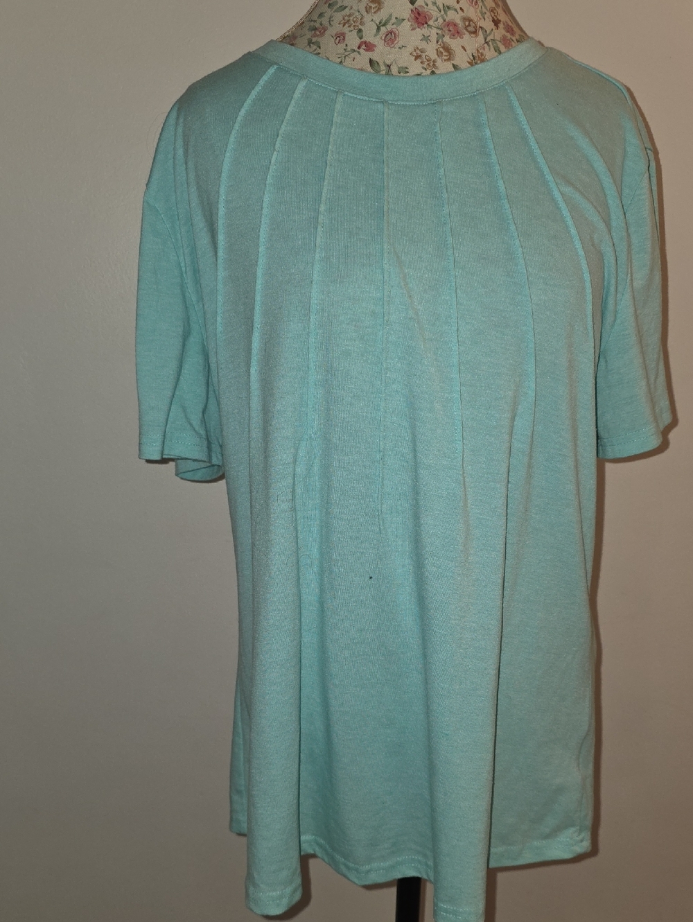 Light Aqua Pleated Short Sleeve Women's Top